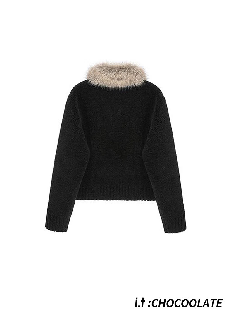 :CHOCOOLATE IT Dyed Lamb Wool Collar Shearling Coat Autumn Winter Women's Black Eco-friendly Fur Black M 6