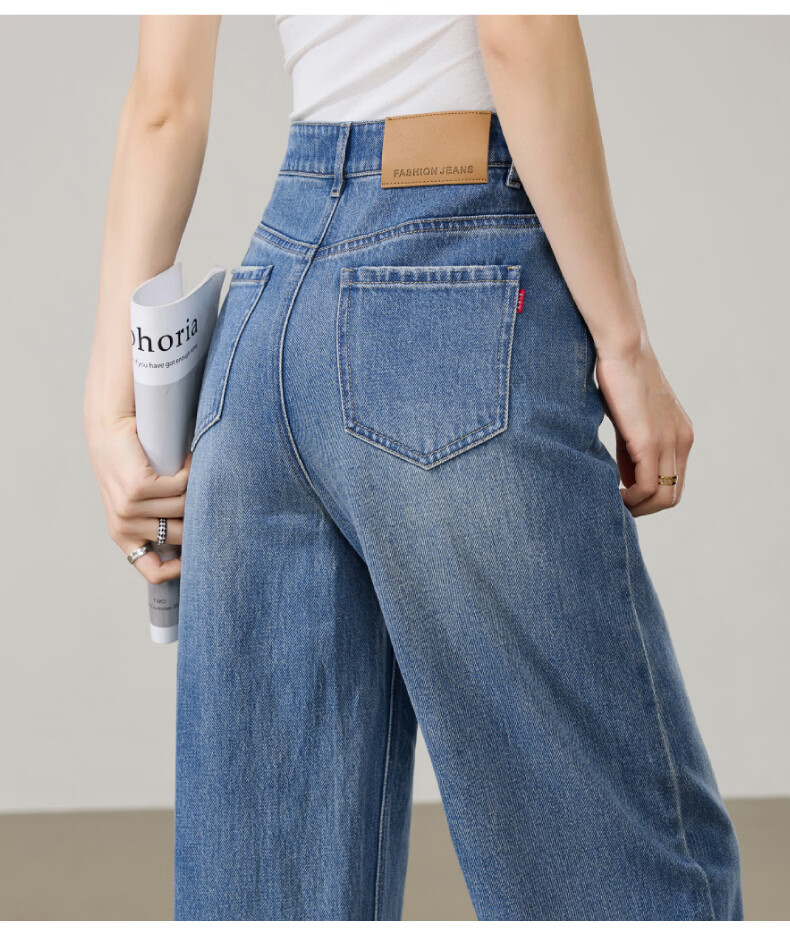 ESE-Y Women's Wide Straight Jeans 26 Spring New Colorfast Cotton Stretch Wide-Leg Pants Denim Blue 27 24