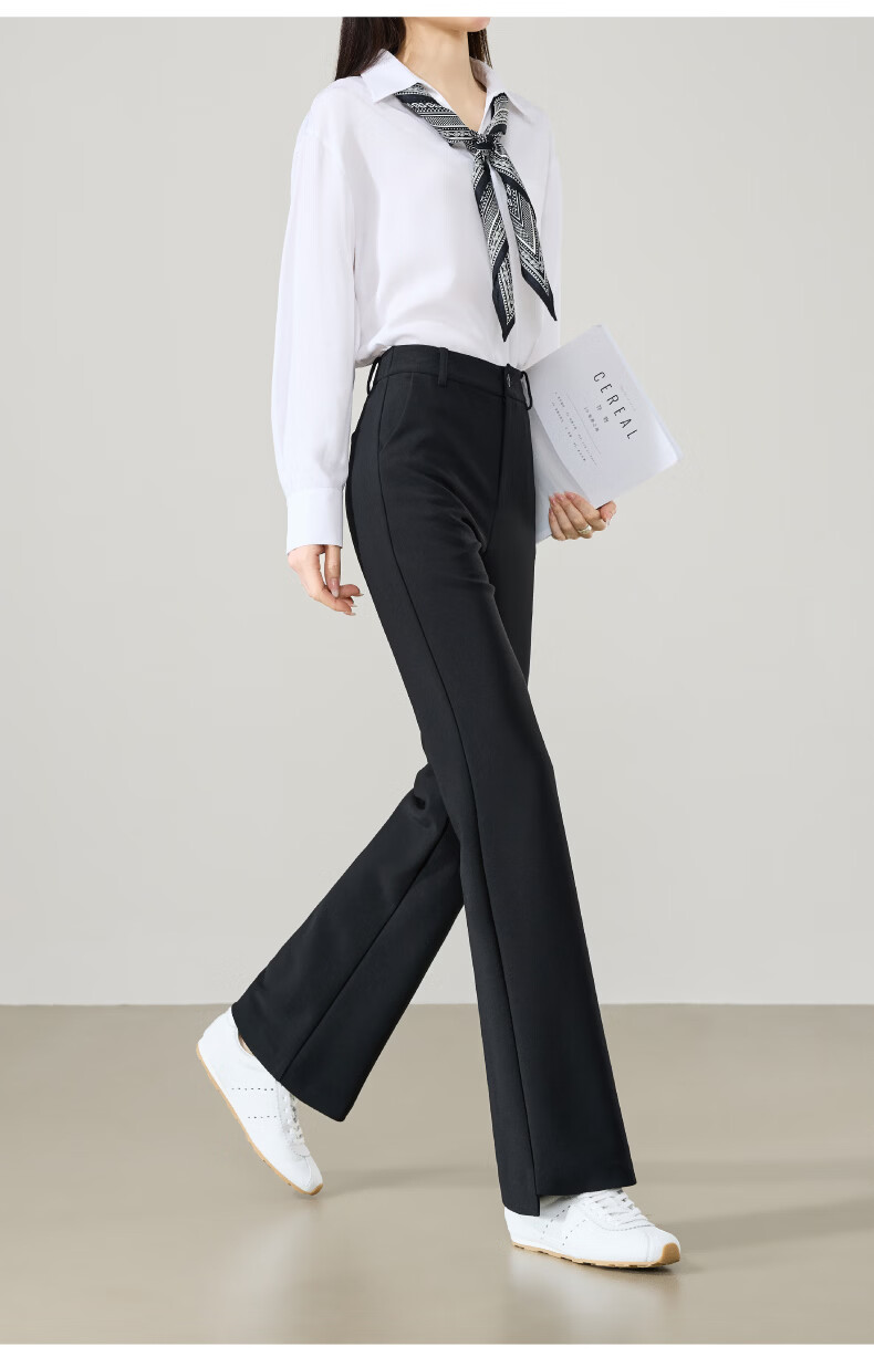 ESE-Y Women's Micro Flared Pants 2026 Spring New High Waist Slim Fit Draped Stretch Office Trousers Midnight Black 30S 27