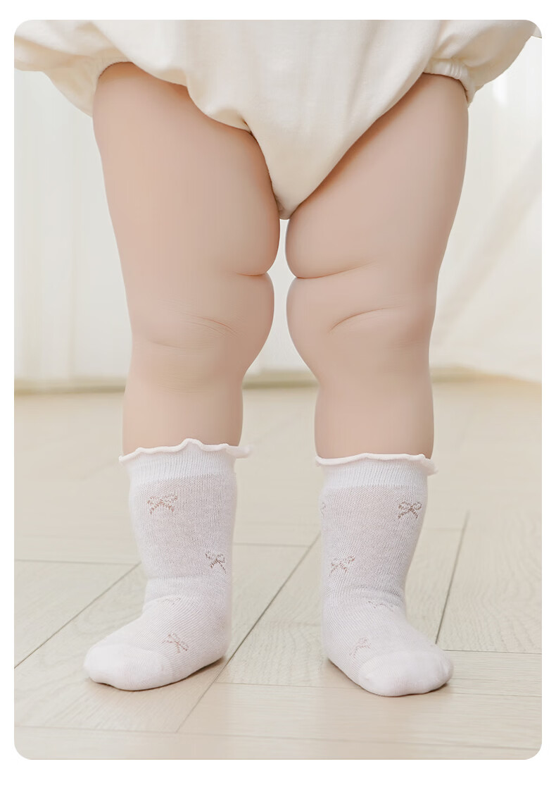 Growth Baby Socks Summer Thin Mesh Breathable White Ruffled Edge Cotton Seamless Mid-Calf Socks for Girls 5