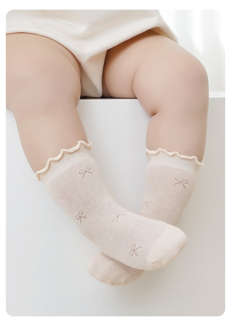 Growth Baby Socks Summer Thin Mesh Breathable White Ruffled Edge Cotton Seamless Mid-Calf Socks for Girls 8