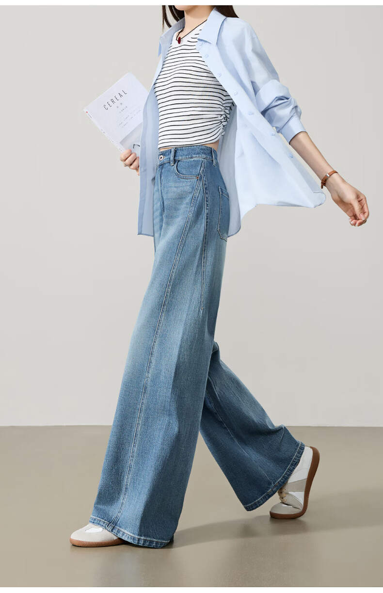 ESE-Y [Thread Sculpting Pants] Straight-Leg Jeans for Women 2026 Spring New Loose Floor-Length Wide-Leg Pants Dark Blue 28 20