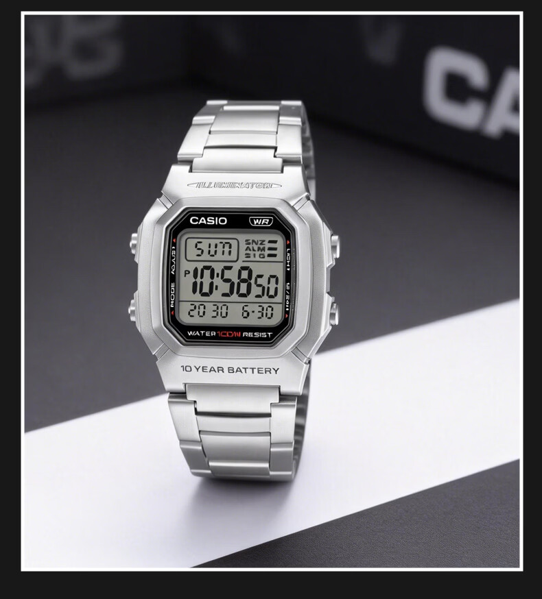 CASIO Vintage Small Silver Block Minimalist Watch Gift for Boyfriend W-800HD-1AVPF 7