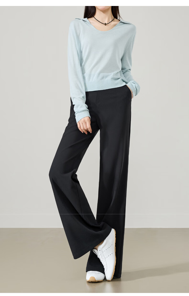 ESE-Y Women's Long Leg Flared Pants 2026 Spring New High Waist Stretch Suit Commuter Slim Tapered Pants Black 28 15