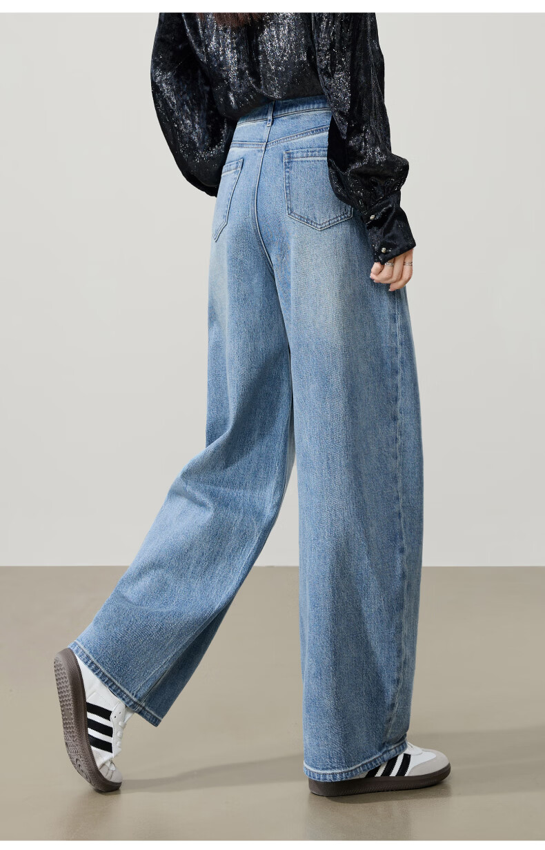 ESE-Y Relaxed Hip-Covering Pants 2026 Spring New High-Waist Shaped Curved Blade Denim Wide-Leg Scythe Pants Light Blue 28 20
