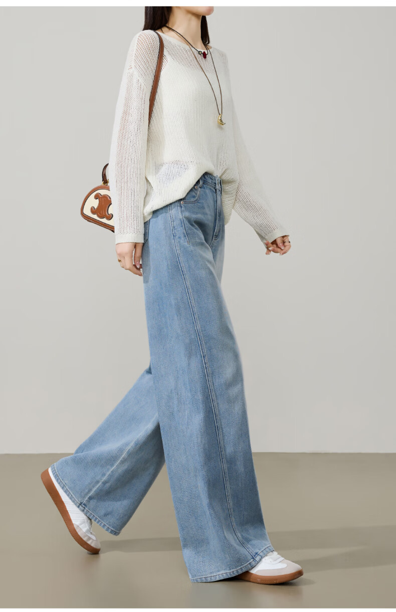 ESE-Y Deconstructed Wide-Leg Pants Women Spring 2026 New Lyocell Cotton Slim High-Waist Straight Denim Jeans Denim Blue 30 21