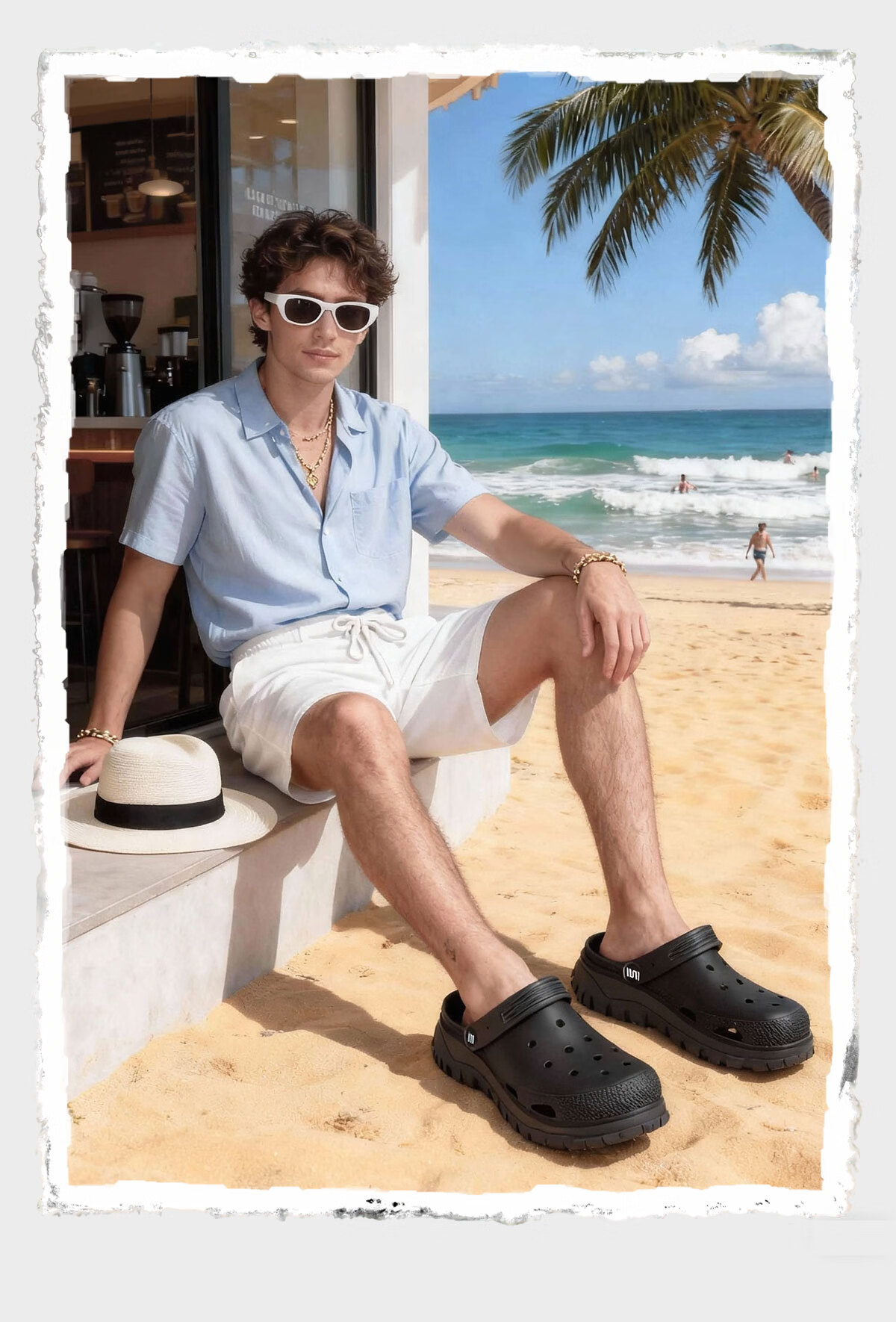 AMAZE-LULU Men's Two-Tone Clog Summer New Thick-Soled Non-Slip Outdoor Beach Sandals White Size 40-41 9