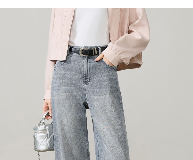 ESE-Y Women's Wide Straight Jeans 26 Spring New Colorfast Cotton Stretch Wide-Leg Pants Denim Blue 27 30