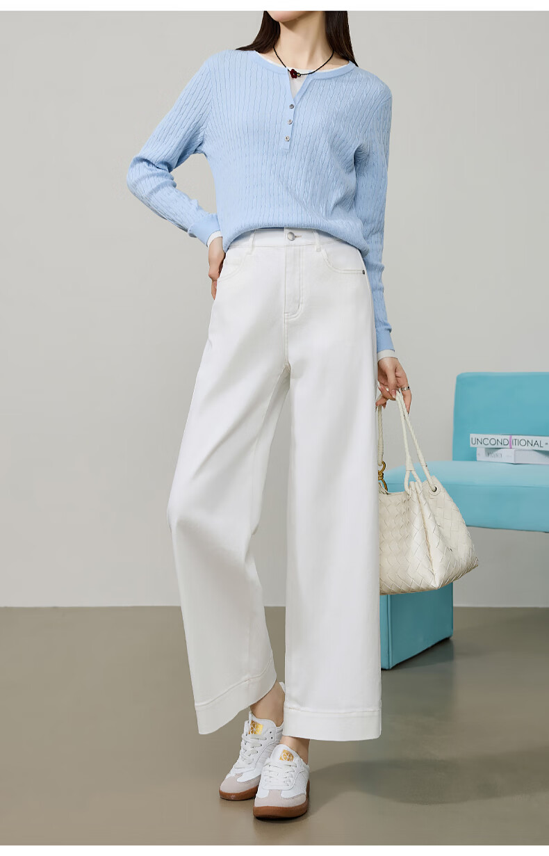 ESE-Y Slim Fit Cropped Wide-Leg Jeans for Women 26 Spring New Wide-Edge Straight Cut Petite Denim Blue 27 20