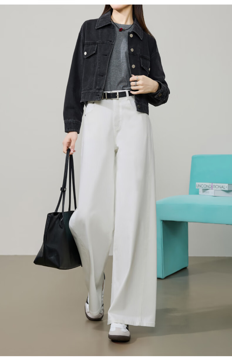 ESE-Y Deconstructed Wide-Leg Pants Women Spring 2026 New Lyocell Cotton Slim High-Waist Straight Denim Jeans Denim Blue 30 22