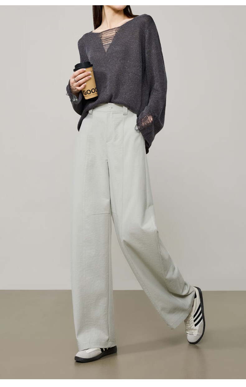 ESE-Y [Sun Protection, Wrinkle-Free] Women's Banana Pants Spring 2026 Slim Fit Easy Care Curved Casual Wide-Leg Light Gray Size 30 17