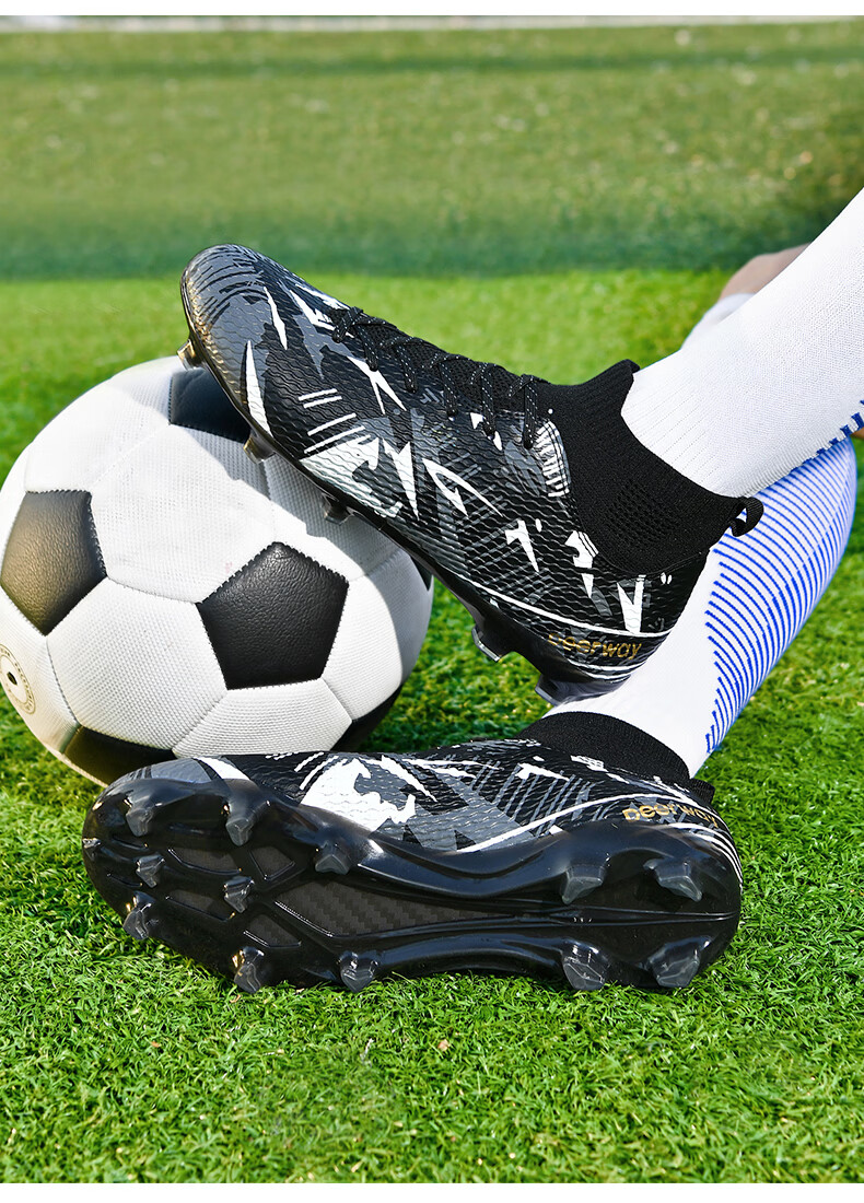 DEERWAY Adult AG Stud Soccer Shoes Grass Field Match Training Durable Non-slip White Gray Black AG Studs Size 35 18