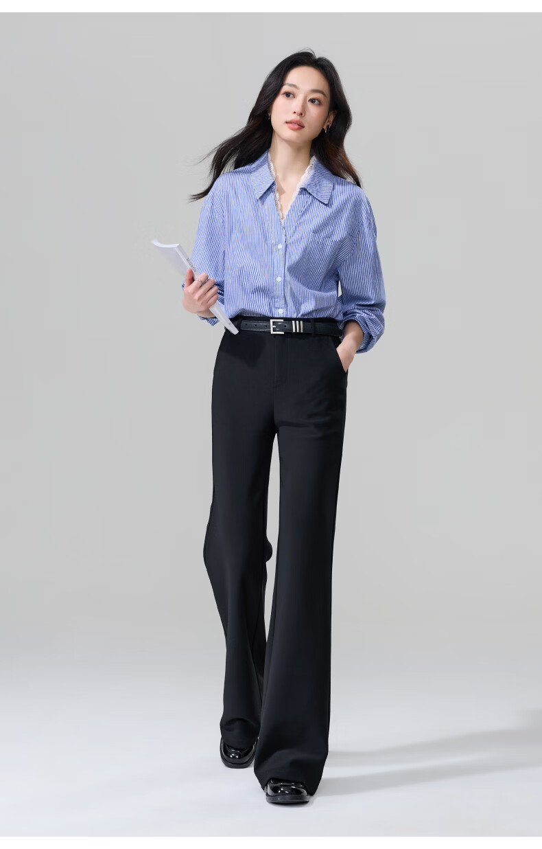 ESE-Y Women's Micro Flared Pants 2026 Spring New High Waist Slim Fit Draped Stretch Office Trousers Midnight Black 30S 25