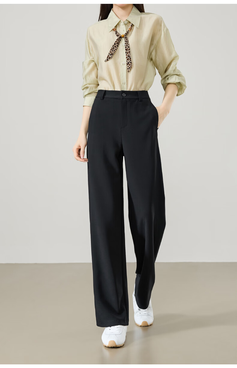 ESE-Y Women's Straight-Leg Suit Pants 2026 Spring New High-Waist Stretch Commuter Professional Slim Wide-Leg Pants Black 31S 14