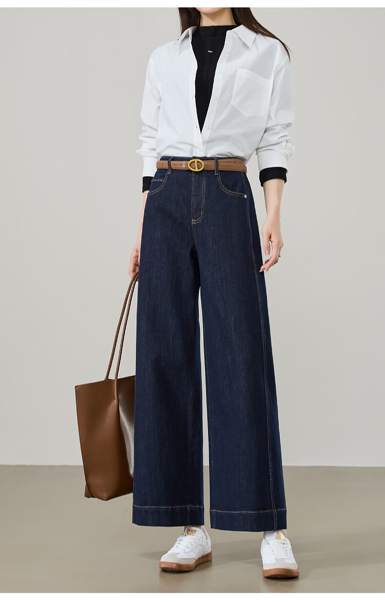 ESE-Y Slim Fit Cropped Wide-Leg Jeans for Women 26 Spring New Wide-Edge Straight Cut Petite Denim Blue 27 22