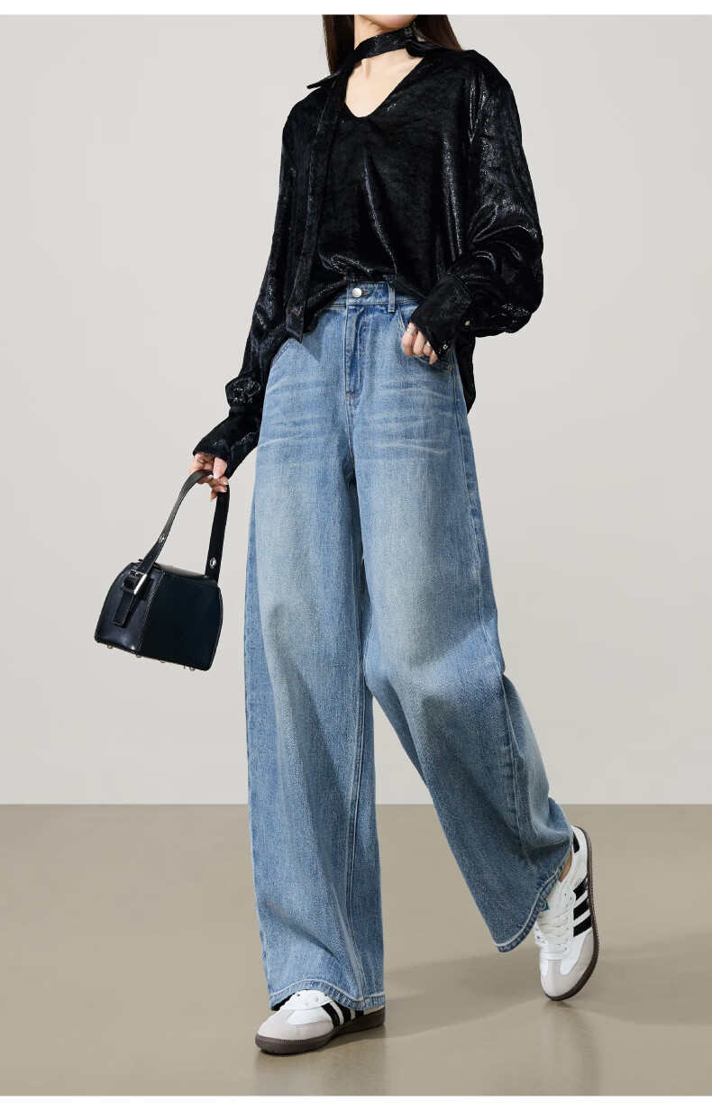 ESE-Y Relaxed Hip-Covering Pants 2026 Spring New High-Waist Shaped Curved Blade Denim Wide-Leg Scythe Pants Light Blue 28 18