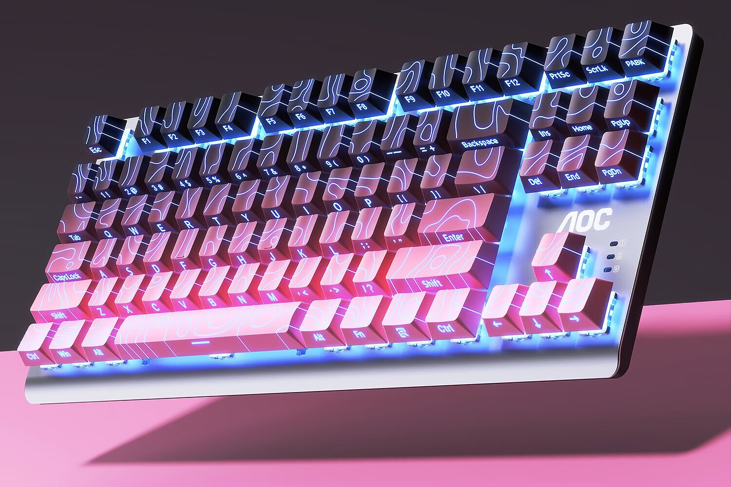 AOC GK200 Mechanical Keyboard Contour Side-Printed Wired Gaming Keyboard Hot-Swappable RGB Backlit 87-Key Anti-Ghosting Blackberry Pink Tea Switch 11