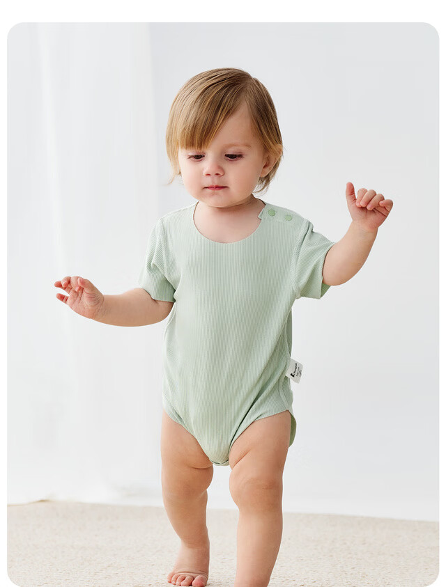 TONGTAI Baby Short Sleeve Bodysuit Summer Modal Infant Romper Seamless Jumpsuit Green 73cm 16