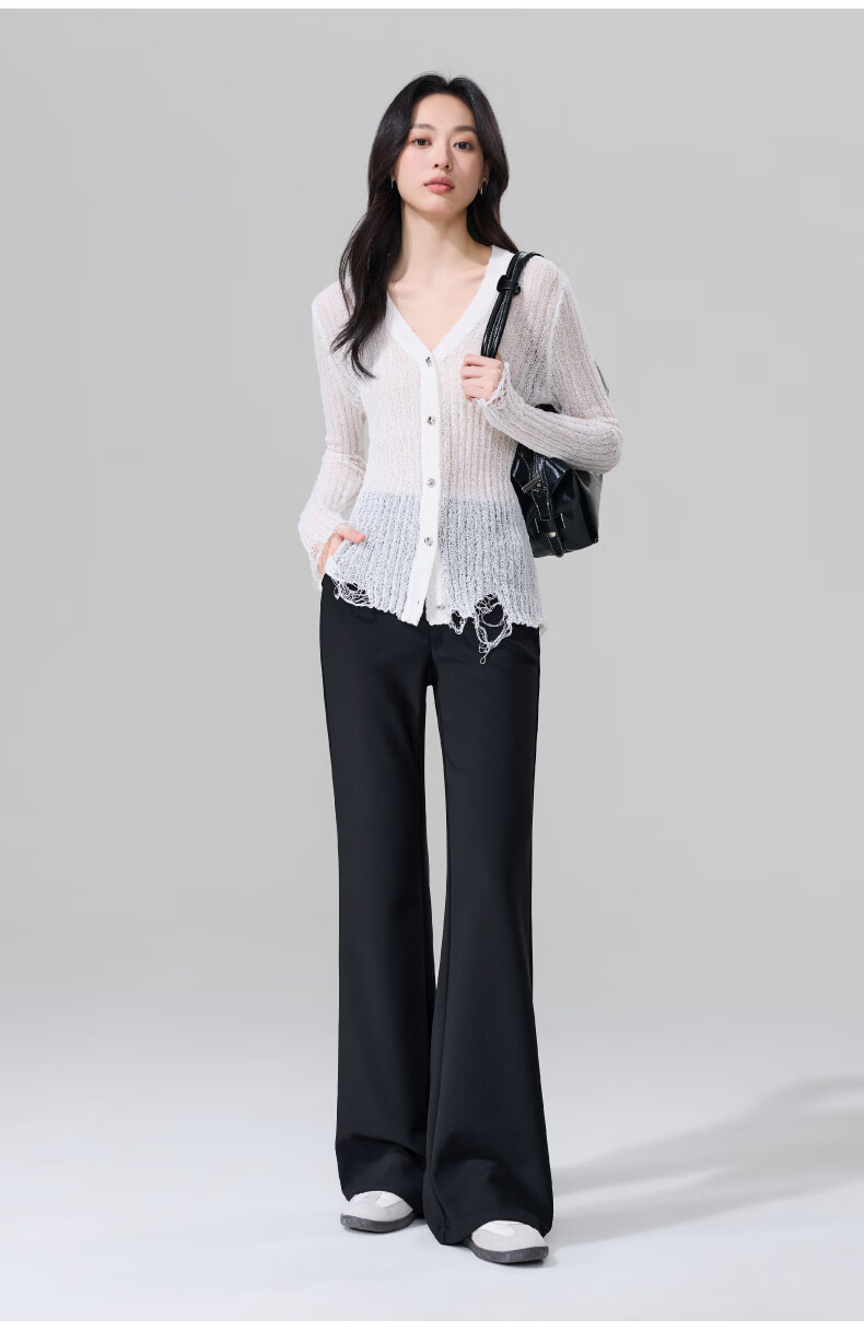 ESE-Y Women's Micro Flared Pants 2026 Spring New High Waist Slim Fit Draped Stretch Office Trousers Midnight Black 30S 22