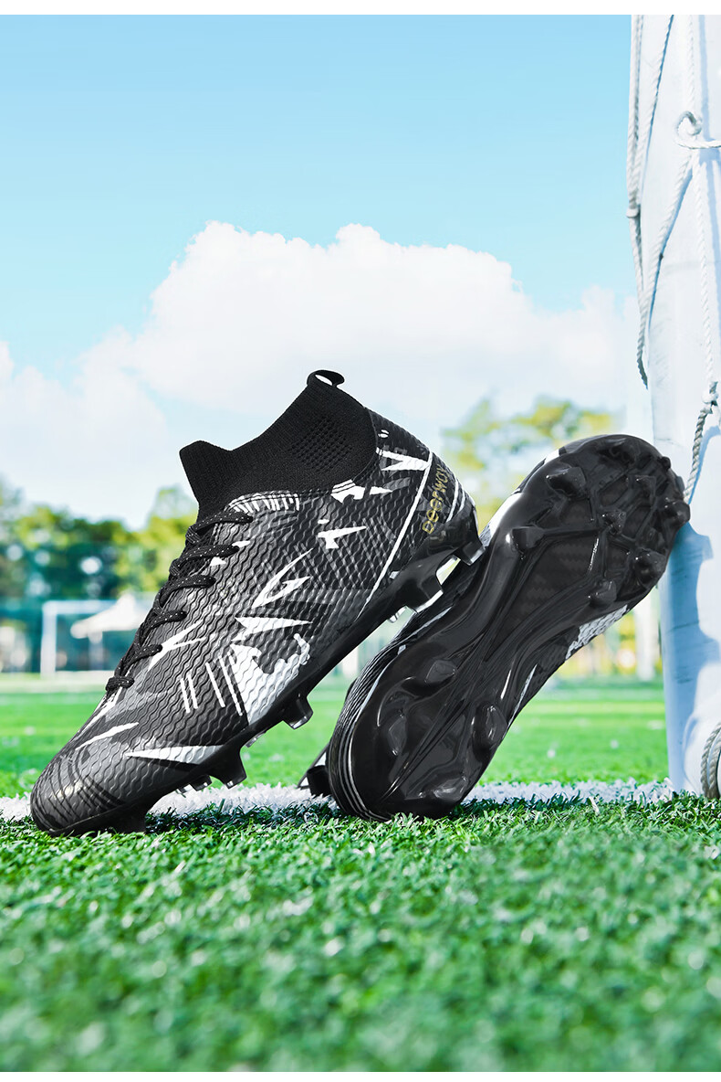 DEERWAY Adult AG Stud Soccer Shoes Grass Field Match Training Durable Non-slip White Gray Black AG Studs Size 35 15