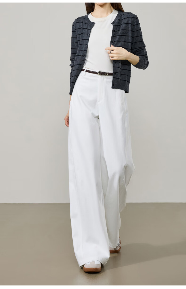 ESE-Y Wrinkle-Resistant Titanium Cotton Wide-Leg Pants for Women Spring 2026 New High-Waist Side Split Loose Straight Casual Pants Navy Blue Size 27 9