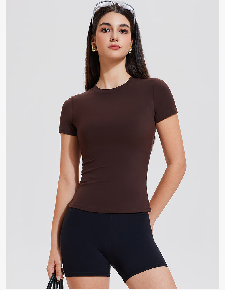 Cosleaf Women's Sports T-Shirt Short Sleeve High Elastic Slim Fit Round Neck Breathable Running Top Fitness Yoga Wear 2