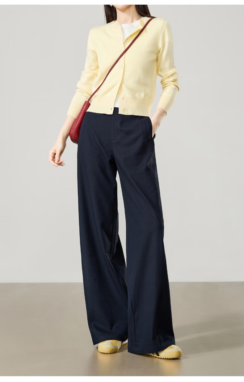 ESE-Y Wrinkle-Resistant Titanium Cotton Wide-Leg Pants for Women Spring 2026 New High-Waist Side Split Loose Straight Casual Pants Navy Blue Size 27 13
