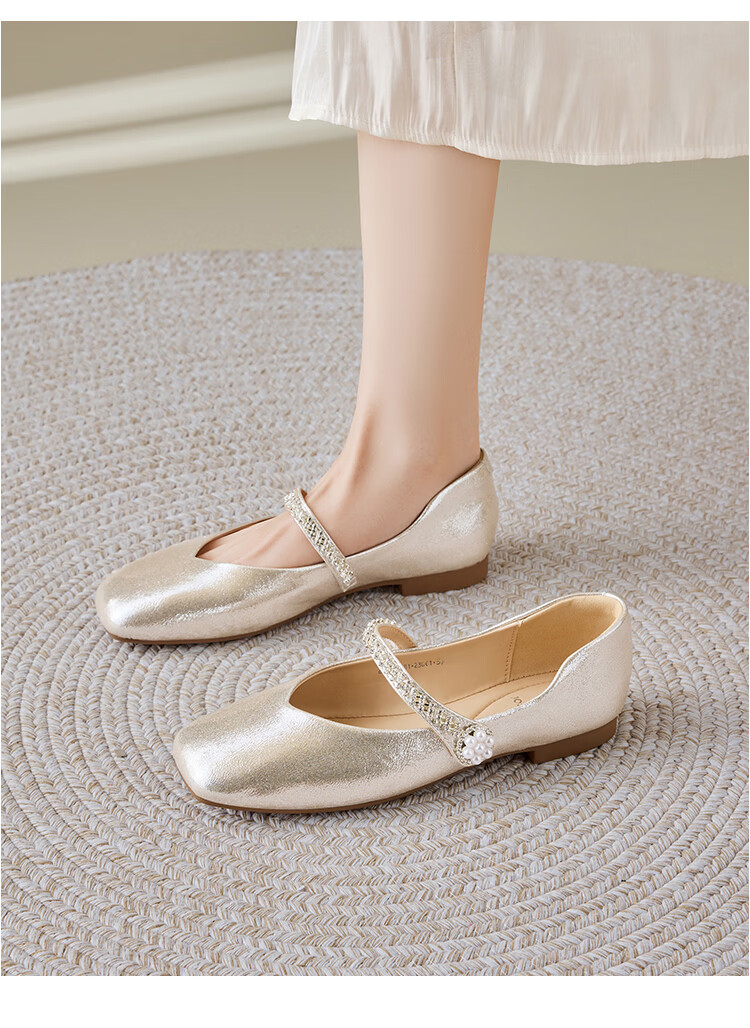 Zhuoshini Dress Single Shoes 2026 New Spring Autumn Qipao French Mary Jane Women's Flat Low Heel Leather Shoes Light Gold 38 9