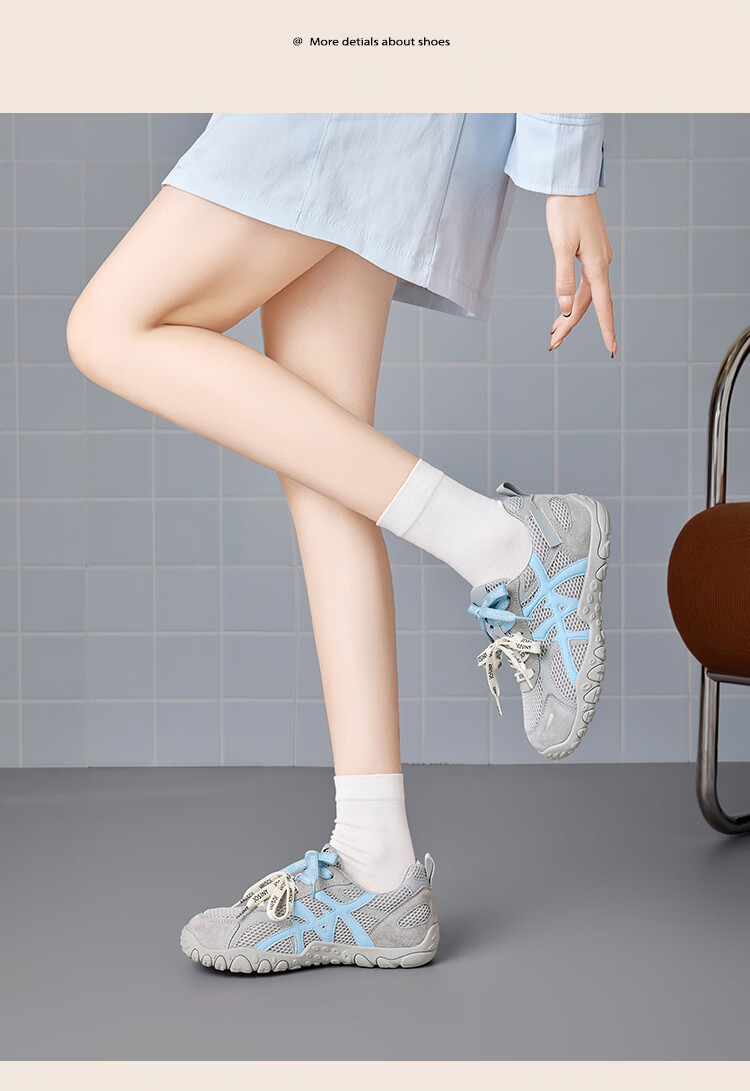 Zhuoshini Thick Sole Derby Shoes 2026 Spring New Women's Mesh Casual Breathable Agan Sneakers Sports Shoes Light Gray Size 38 8