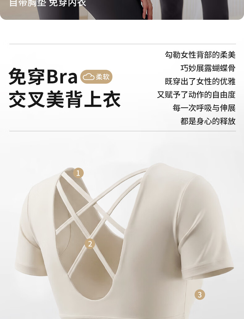 XUEXIMAN Women's Quick-Dry Yoga Top T-Shirt Pilates Training Backless Sportswear with Chest Pad Short Sleeve Fitness Shirt 2