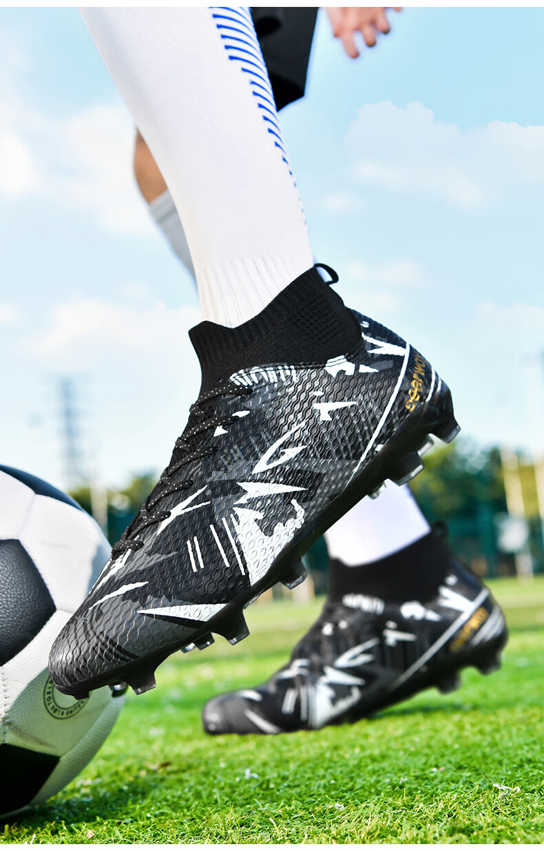 DEERWAY Adult AG Stud Soccer Shoes Grass Field Match Training Durable Non-slip White Gray Black AG Studs Size 35 13