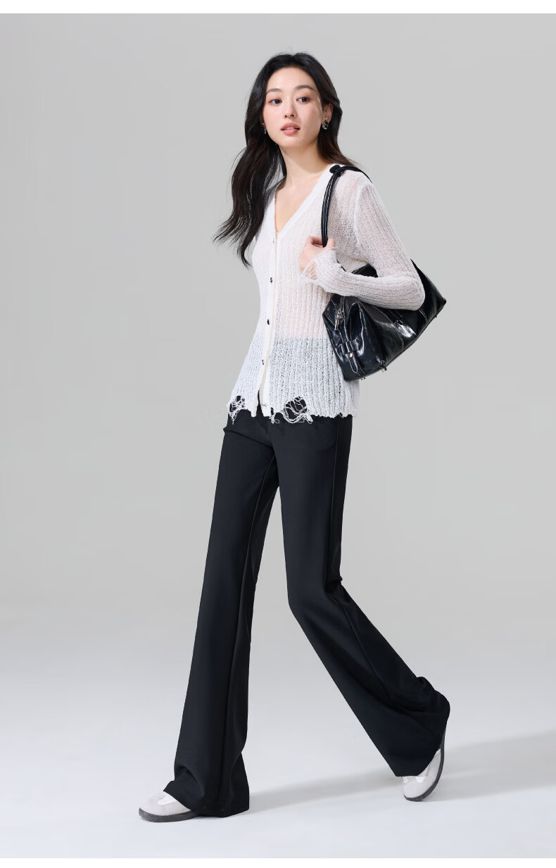 ESE-Y Women's Micro Flared Pants 2026 Spring New High Waist Slim Fit Draped Stretch Office Trousers Midnight Black 30S 23