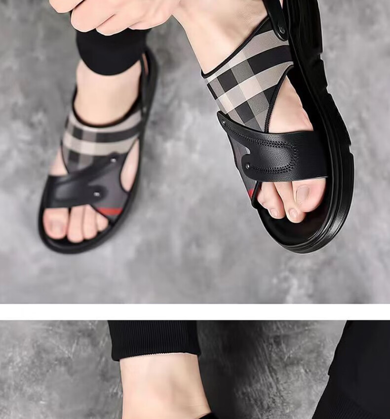 FOOTOPPO Men's Sandals Outdoor Leather Slippers Summer Non-Slip Elderly Thick-Soled Comfortable Slippers 8