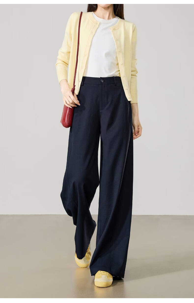 ESE-Y Wrinkle-Resistant Titanium Cotton Wide-Leg Pants for Women Spring 2026 New High-Waist Side Split Loose Straight Casual Pants Navy Blue Size 27 14