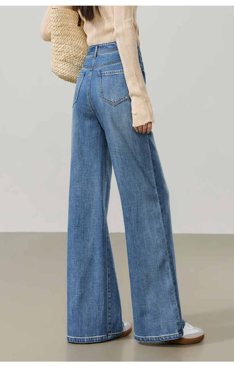 ESE-Y Lyocell Cotton Tube Flared Jeans for Women 2026 Spring New High Waist Straight Wide Leg Flare Pants Denim Blue 29 20
