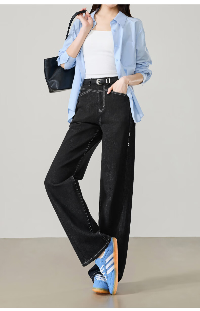 ESE-Y Women's Straight-Leg Denim Jeans 2026 Spring New Slimming Wide-Leg Pants Black Gold 26 21