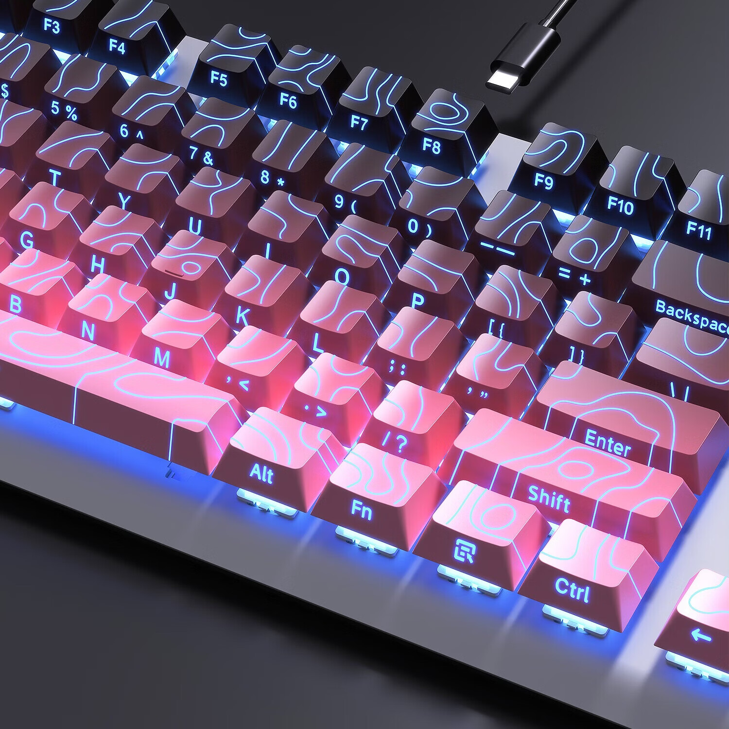 AOC GK200 Mechanical Keyboard Contour Side-Printed Wired Gaming Keyboard Hot-Swappable RGB Backlit 87-Key Anti-Ghosting Blackberry Pink Tea Switch 19