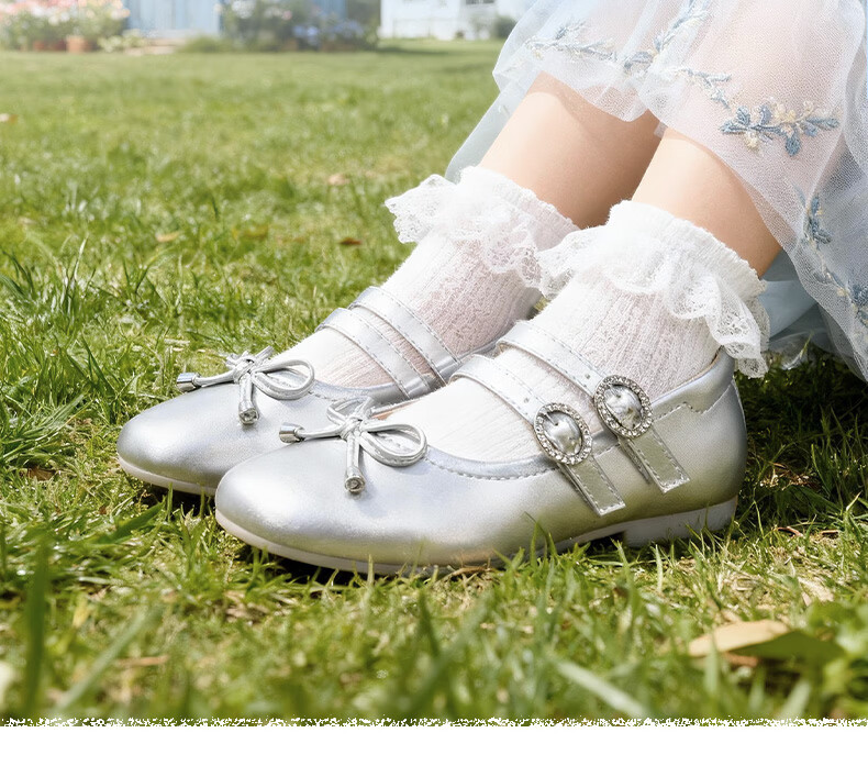 DR·KONG Girls' Spring Simple Princess Ceremony Performance Leather Shoes 2B14B1103AW Silver Size 25 4