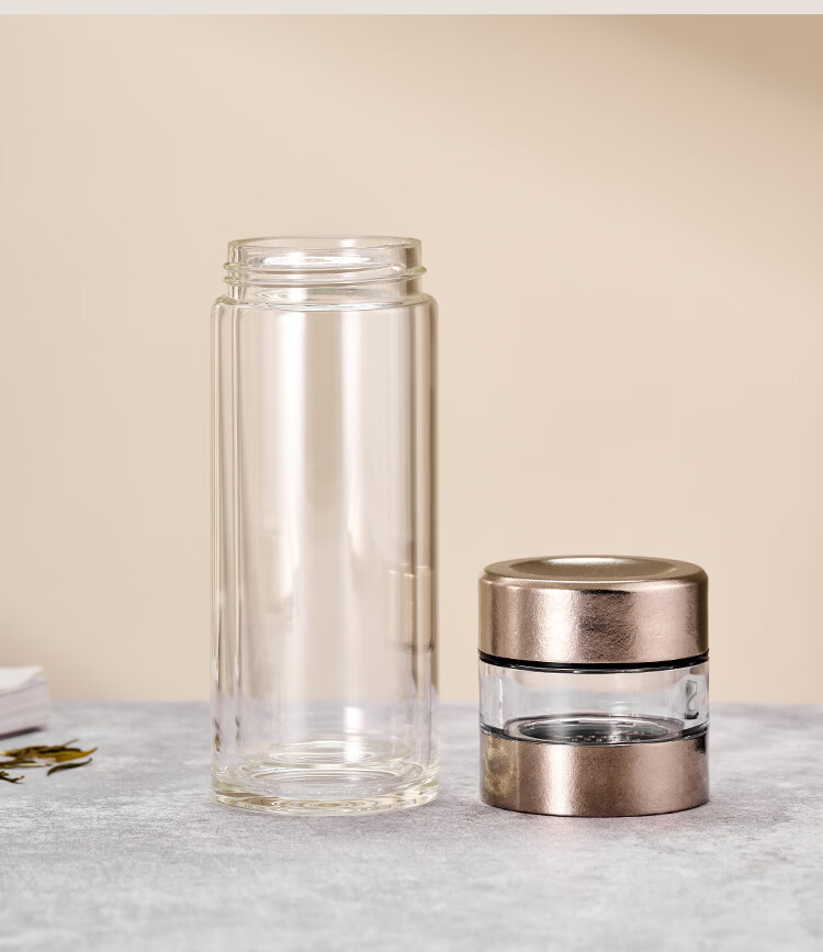 Gold Inlaid Jade Glass Cup Pure Titanium Antibacterial Tea Brewing Cup Pure Titanium Tea Infuser Business Double-Layer Tea Water Separation Cup Men's Car Travel Water Bottle 12