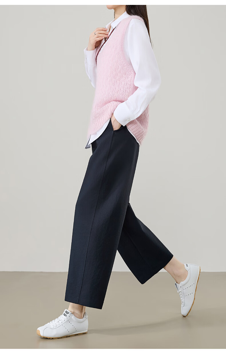 ESE-Y High Waist Cocoon Pants Women 2026 Spring New Slimming Straight Leg Cropped Harem Casual Pants Navy Blue Size 30 18