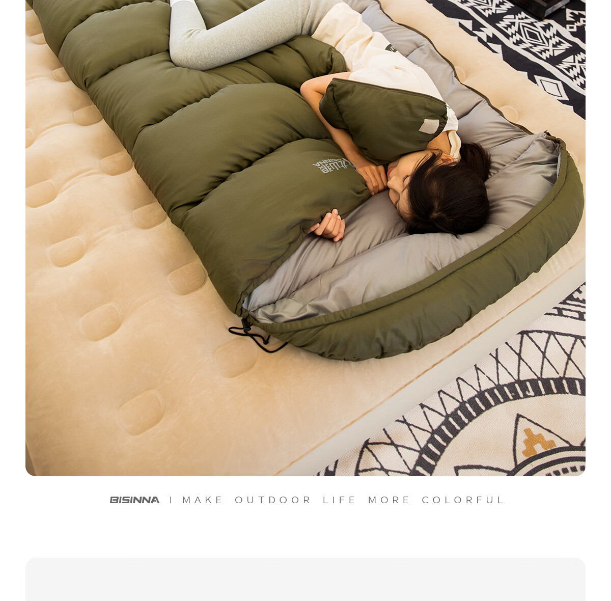 Beishanlang Graphene Sleeping Bag Adult Outdoor Camping Thickened Cold-Resistant 2-in-1 Quilt Detachable 1.8kg Pine Green 2