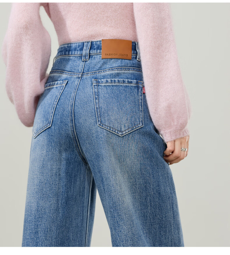 ESE-Y Slimming Wide-Leg Pants for Women 26 Spring New Lightning Wash Vintage Twill Denim Straight-Leg Pants Blue 29 19