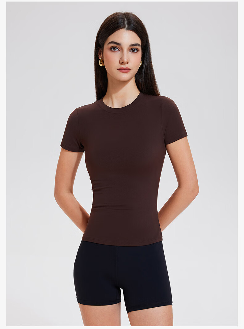 Cosleaf Women's Sports T-Shirt Short Sleeve High Elastic Slim Fit Round Neck Breathable Running Top Fitness Yoga Wear 19