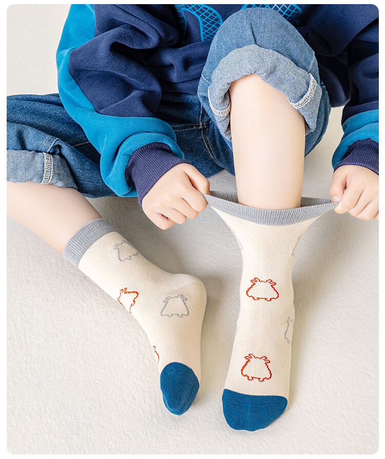Little Pig Banner A-Class Quality Xinjiang Long Staple Cotton Children's Socks Skin-Friendly Soft High Elastic Seamless Boys Girls Mid-Calf Socks 11