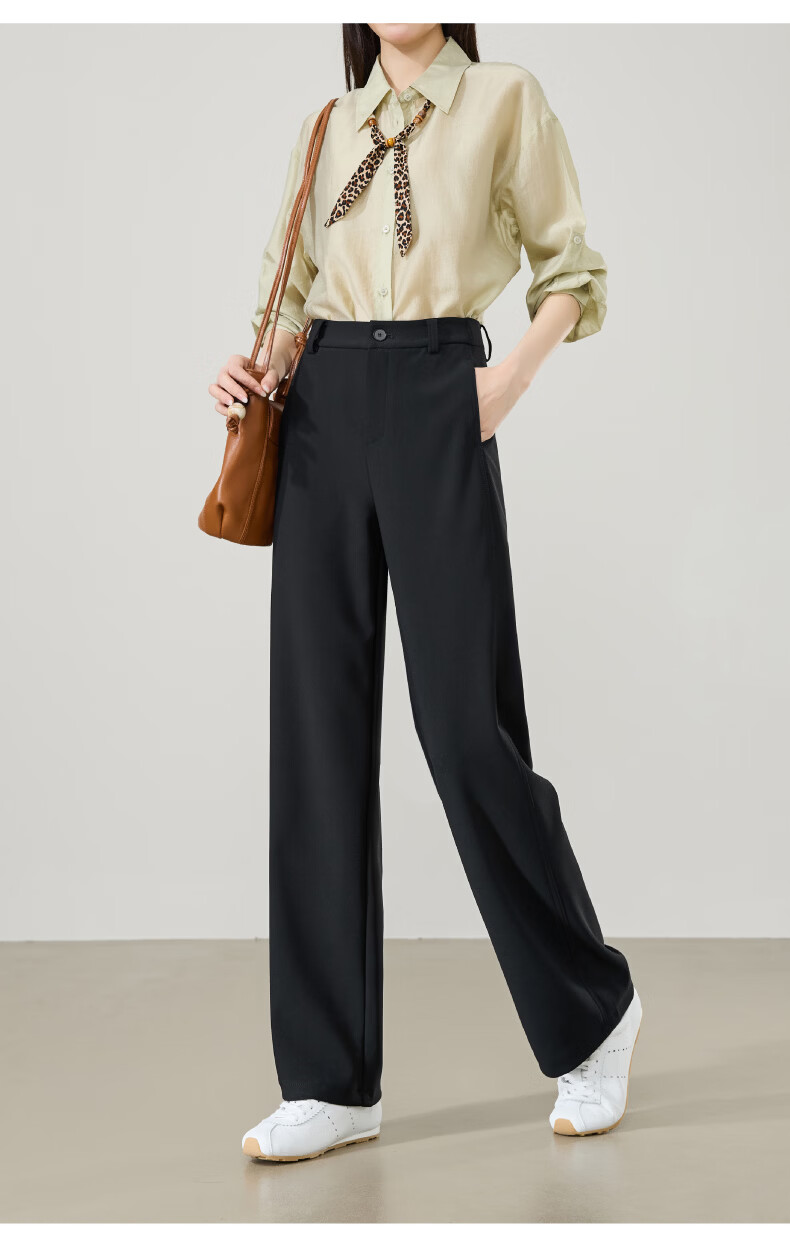 ESE-Y Women's Straight-Leg Suit Pants 2026 Spring New High-Waist Stretch Commuter Professional Slim Wide-Leg Pants Black 31S 13