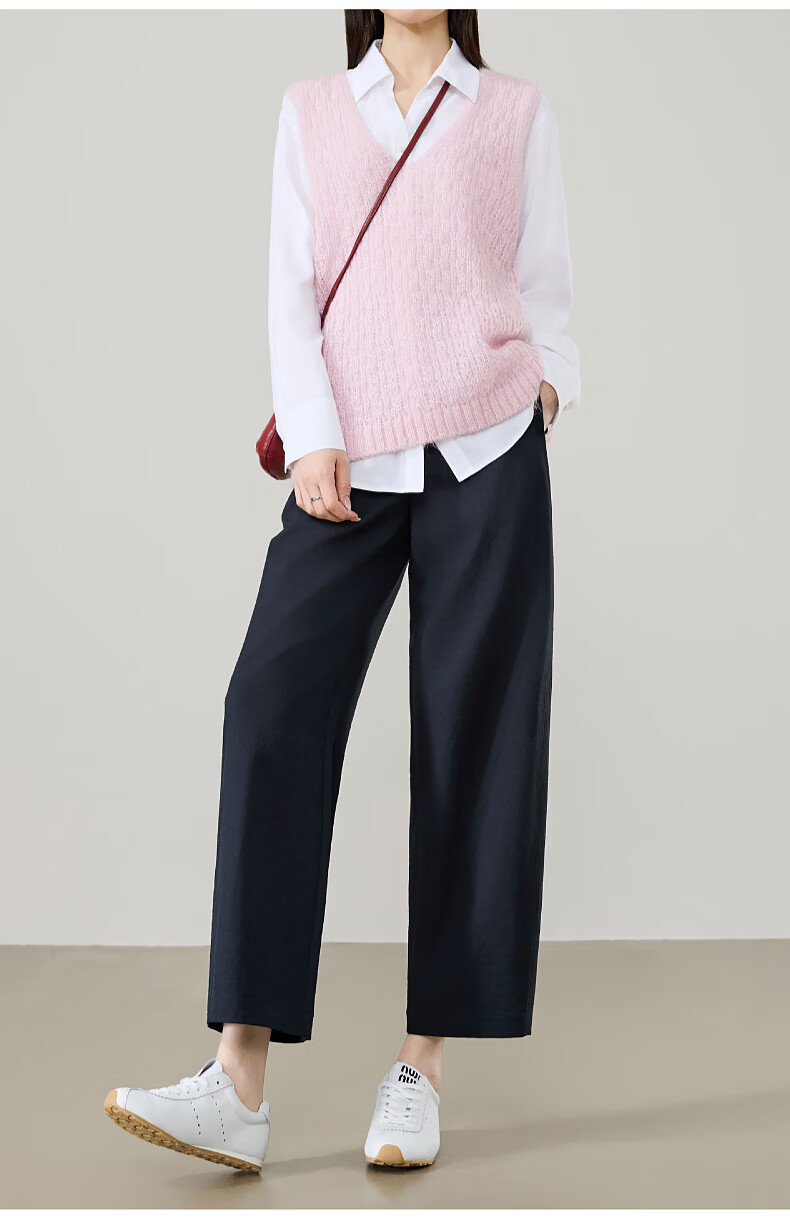 ESE-Y High Waist Cocoon Pants Women 2026 Spring New Slimming Straight Leg Cropped Harem Casual Pants Navy Blue Size 30 16