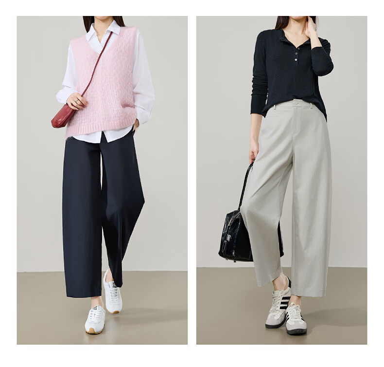 ESE-Y High Waist Cocoon Pants Women 2026 Spring New Slimming Straight Leg Cropped Harem Casual Pants Navy Blue Size 30 14