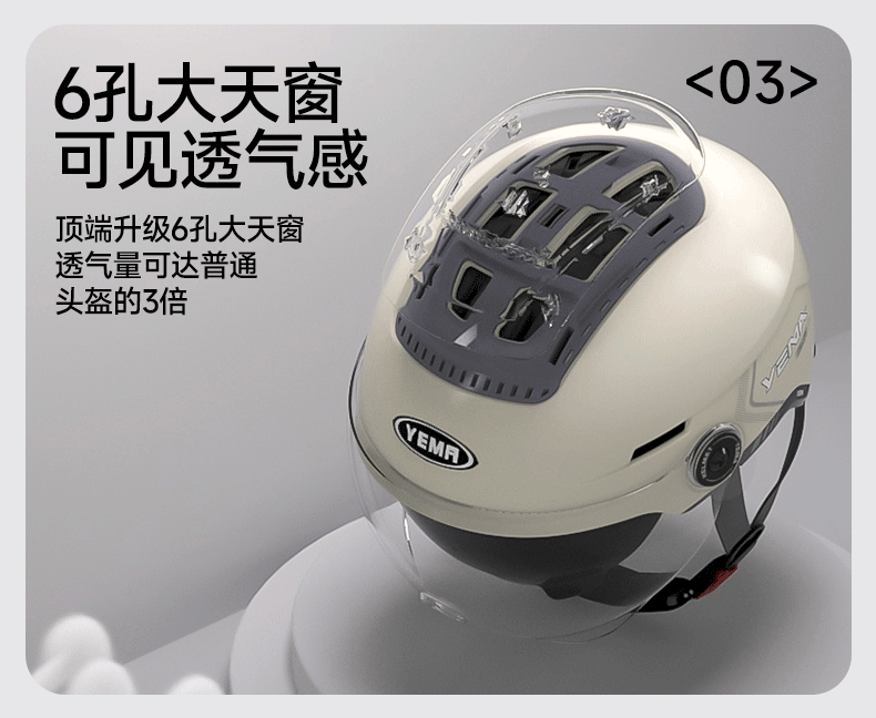 YEMA 3C Certified Electric Bike Helmet Unisex Motorcycle Half Helmet Summer Sun Protection Dual Lenses Zero-Pressure Sunroof Four-Season Universal Electric Scooter Safety Helmet 370S Ceramic White wit 6