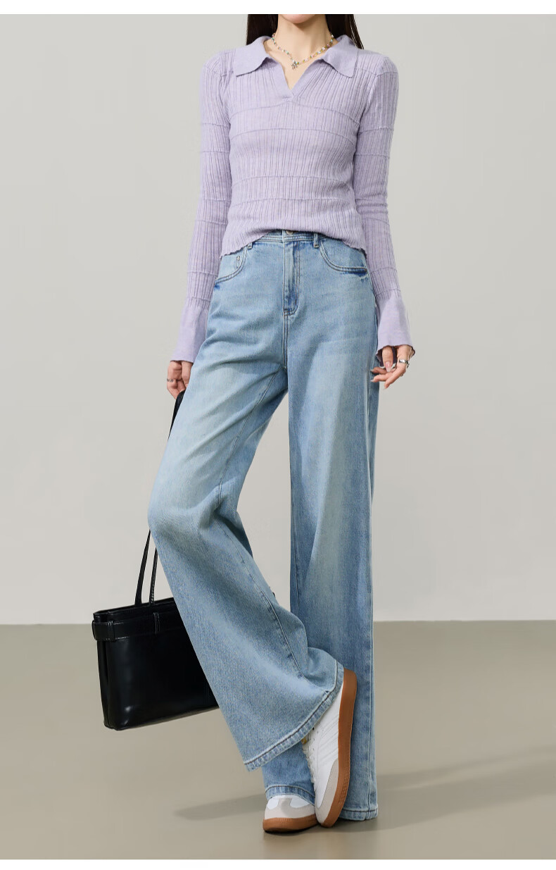 ESE-Y Lyocell Cotton Tube Flared Jeans for Women 2026 Spring New High Waist Straight Wide Leg Flare Pants Denim Blue 29 23