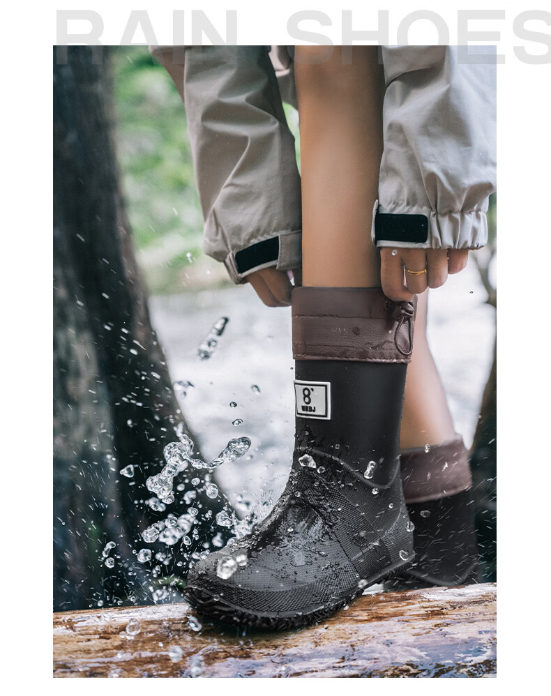 KINGLOVOUN Women's Rain Boots 2026 New Fashion Mid-Calf Waterproof Slip-Resistant Rubber Shoes Black Size 38-39 13